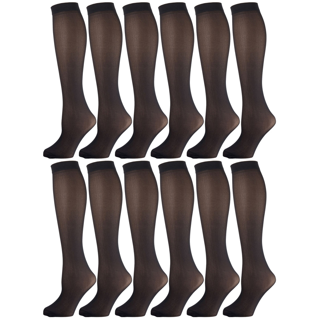 12 Pairs of Womens Opaque Stretchy Spandex Knee High Trouser Socks, Size 9-11