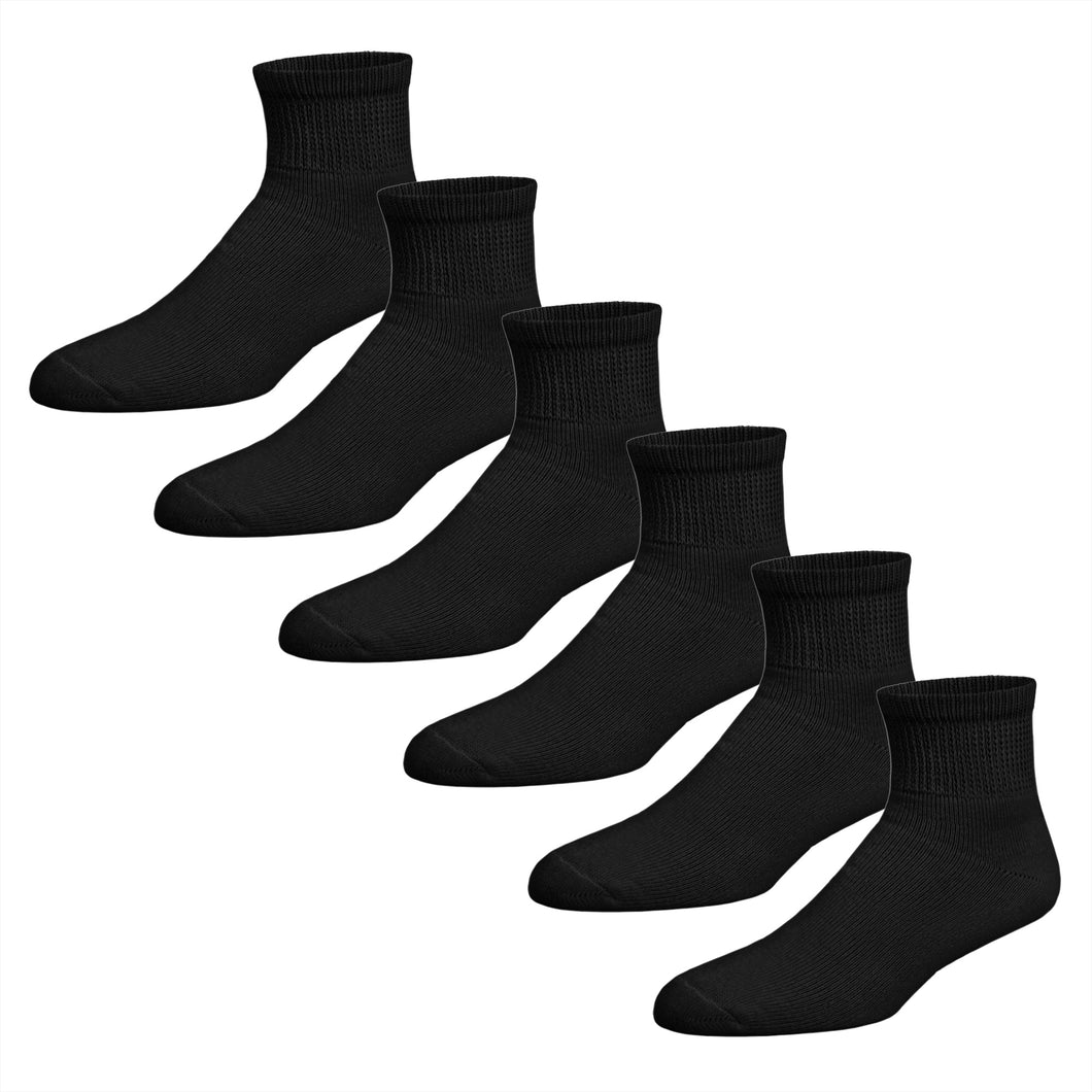 Premium Women’s Black Soft Breathable Cotton Ankle Socks, Non-Binding & Comfort Diabetic Socks (6 Pairs - Fits Shoe Size 6-10)