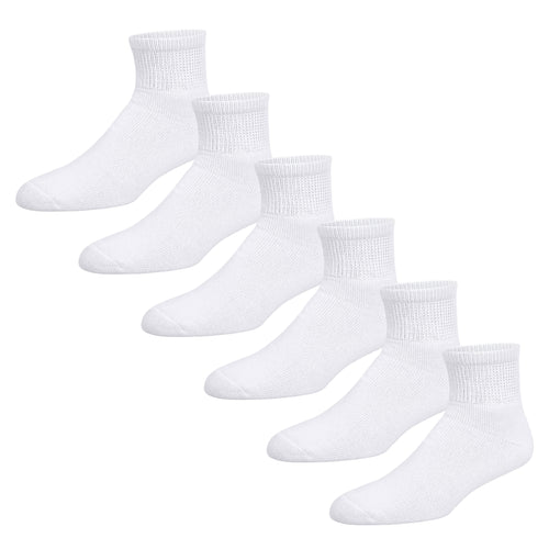 Premium Women’s White Soft Breathable Cotton Ankle Socks, Non-Binding & Comfort Diabetic Socks (6 Pairs - Fits Shoe Size 6-10)
