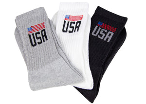 12 Pairs of Cotton Crew Athletic Sports Socks USA Flag Logo, Size 10-13