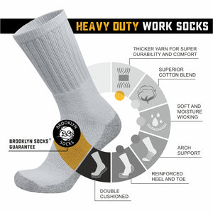 12 Pairs of Heavy Duty Steel Toe Work Crew Cotton Socks, US Men's Shoe Size 9-12