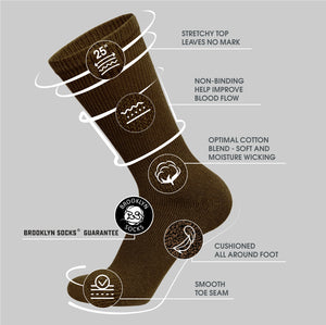 12 Pairs of Diabetic Neuropathy Cotton Crew Socks (Dark Brown)