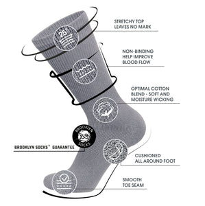 12 Pairs of Diabetic Neuropathy Cotton Crew Socks (Grey)