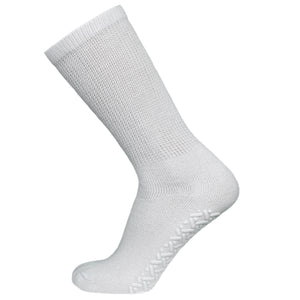 12 Pairs of Non-Skid Diabetic Cotton Crew Socks with Non Binding Top (White)