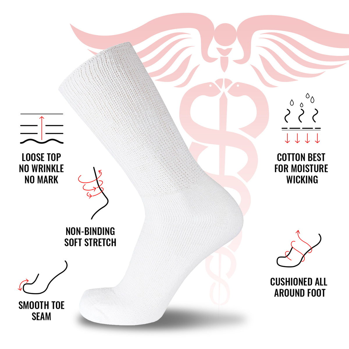 12 Pairs of Premium Cotton Loose Top Diabetic Neuropathy Crew Socks (G ...