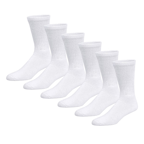 Premium Women’s White Soft Breathable Cotton Crew Socks, Non-Binding & Comfort Diabetic Socks (6 Pairs - Fits Shoe Size 6-11)