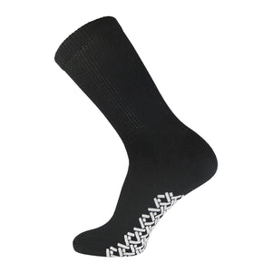 Black Non Slip Diabetic Crew Sock With White Rubber Grips On The Bottom