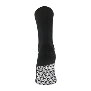 Black Non Slip Diabetic Crew Sock With White Rubber Grips On The Bottom From The Back