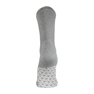 Grey Non Slip Cotton Crew Diabetic Socks With White Rubber Grips On The Bottom From The Back