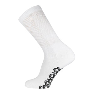White Non Skid Diabetic Crew Sock With Black Rubber Grips On The Bottom 