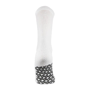 White Non Skid Diabetic Crew Sock With Black Rubber Grips On The Bottom From The Back
