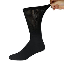 Load image into Gallery viewer, Black Cotton Diabetic Crew Sock With Stretched Out Top
