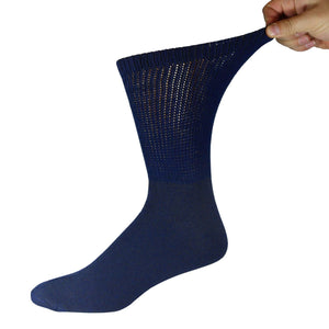 Navy Cotton Diabetic Crew Sock With Stretched Out Top