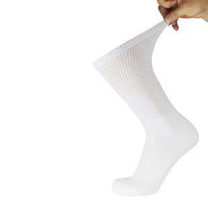 60 Pairs of Diabetic Extra Stretchy Cotton Crew Socks (White, Socks size 10-13)